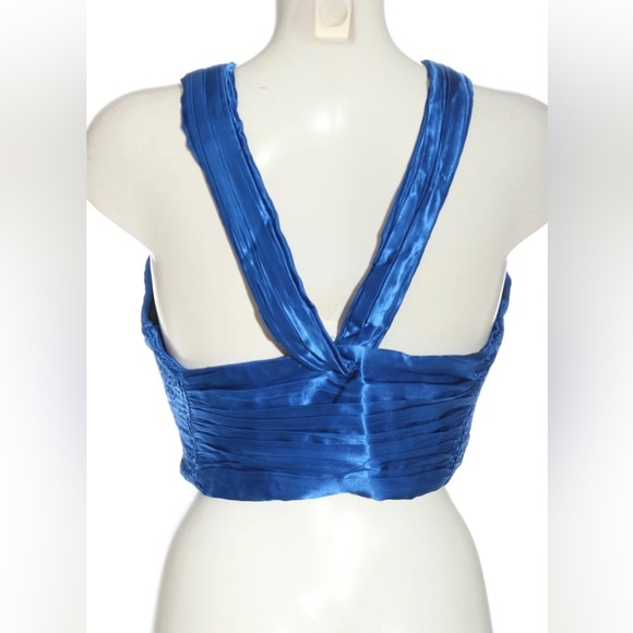 Blue Satin Zara Halter Crop Top w Ribbed Detailing - Picture 2 of 5